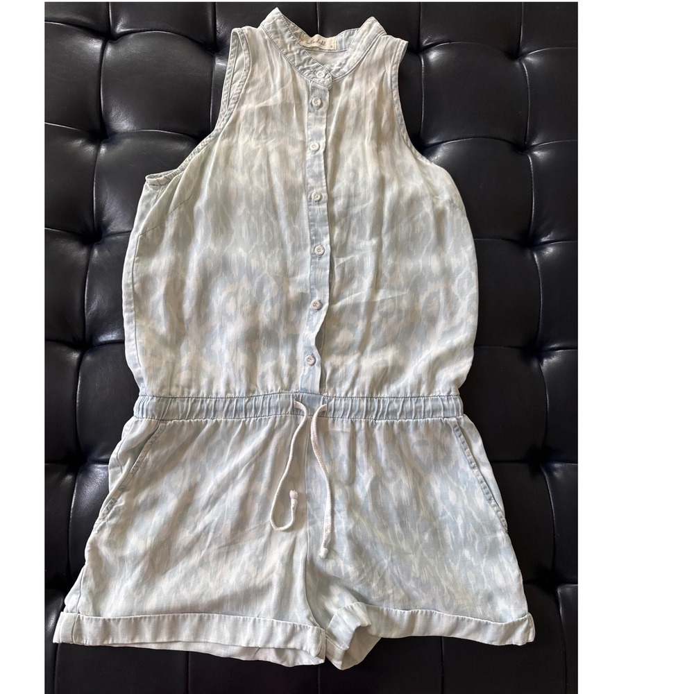 Designer Bella Dahl Pocket Utility Pocket Romper Ikat print‎ lblue sleeveless S